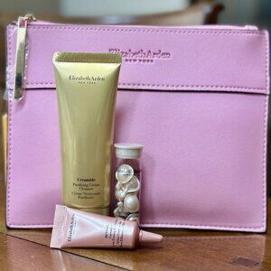NWT Elizabeth Arden4 Pc Pink Faux Leather Cosmetic Bag Ceramide Skin Care